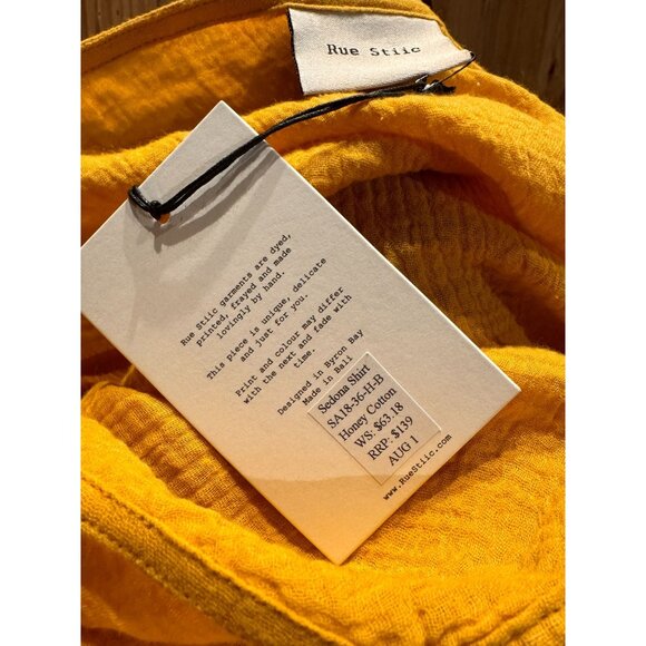 Rue Stiic Small Sahara Shirt Womens Gauze Cotton Mustard Yellow Button-Down - Picture 5 of 6